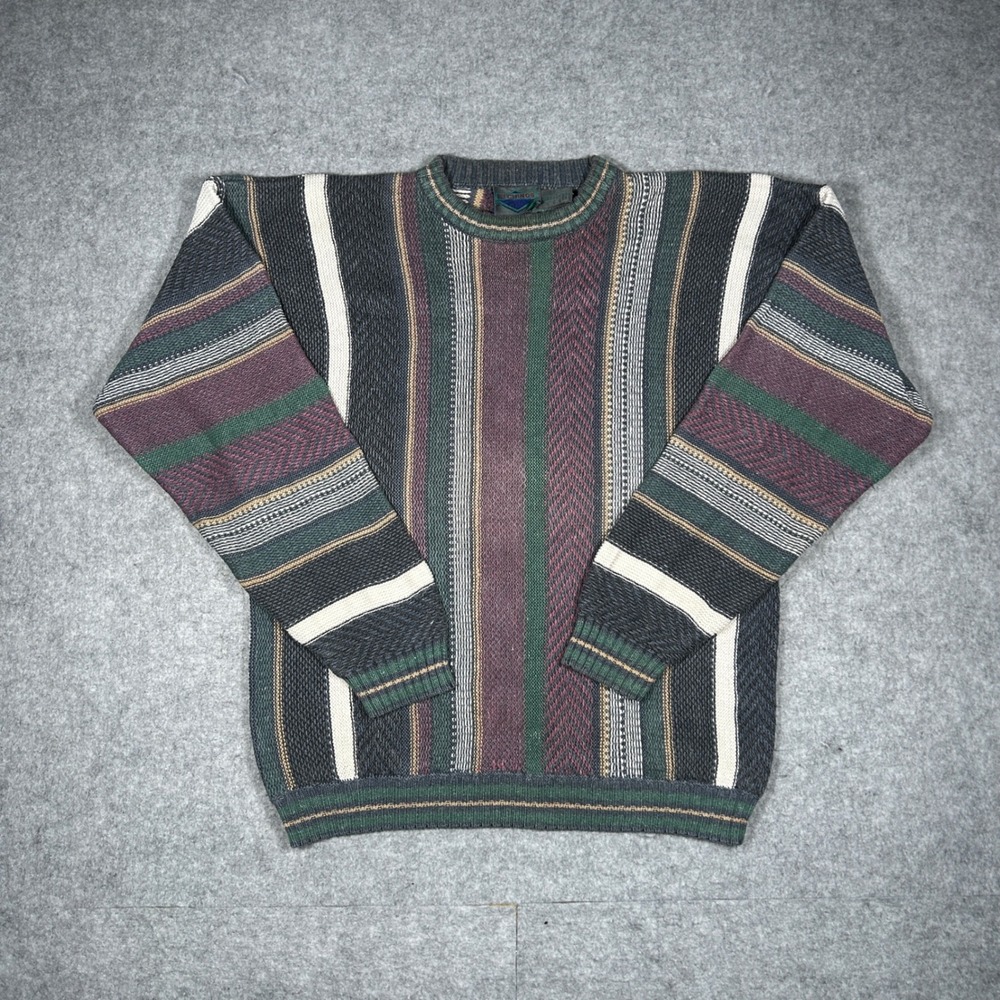 Vtg Etchings Knit Sweater Men Medium Multicolor Vertical Stripe Coogi Style 90s